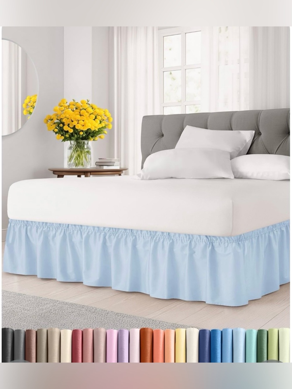 Dust Ruffle Wrap-Around Bed Skirt 12” Drop Wrinkle-Free 100% Microfiber SKY BLUE